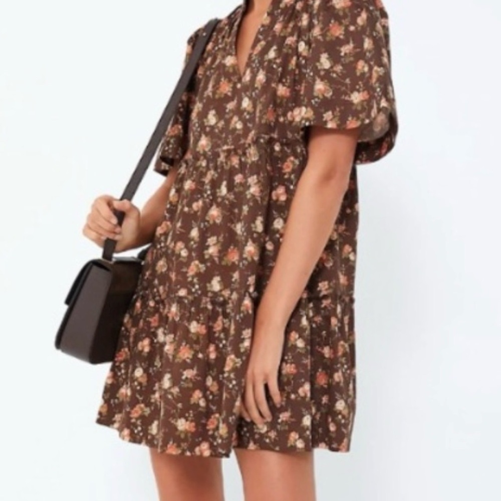 Tuckernuck Brown Floral Chintz Mini Dress | Size L | NWT
